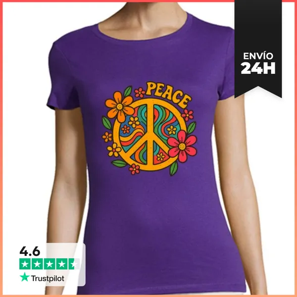 Camiseta Mujer Clásica Símbolo De La Paz Y Flores LaTostadora