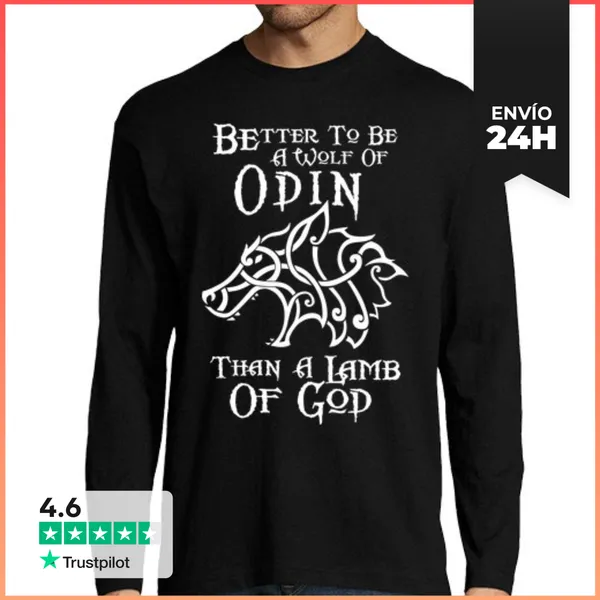 Camiseta Hombre Manga Larga Lobo De Odin (Vikings) LaTostadora