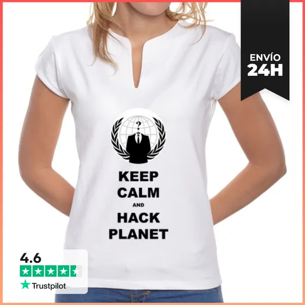 Camiseta Mujer Cuello Mao Camiseta Mujer "Keep Calm And Hack The