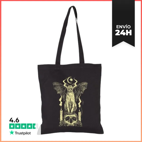 Bolsa De Tela Gato Esfinge Malvado Cráneo De Murciélago Wicca