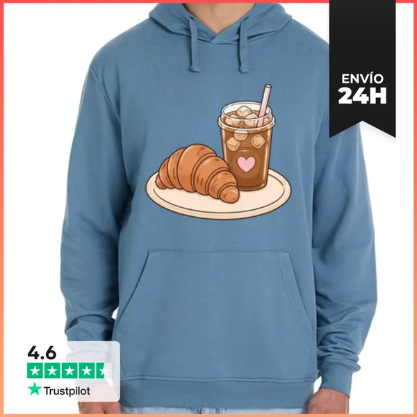 Sudadera Unisex Con Capucha Croissant Y Café Helado En Plato