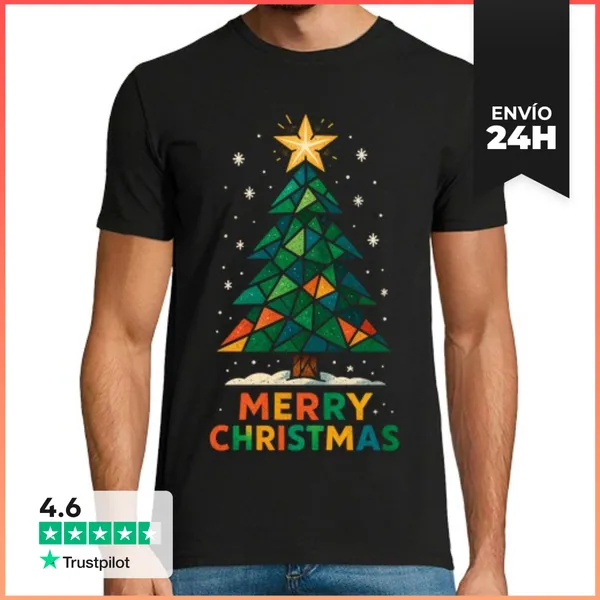 Camiseta Hombre Clásica Arbol De Navidad Geometrico Retro