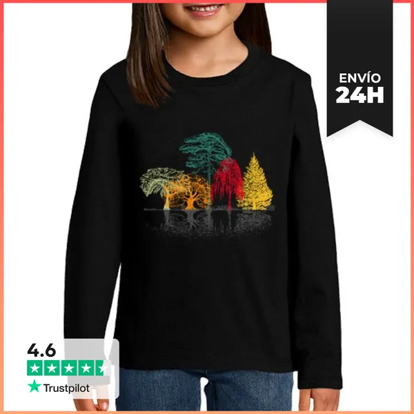 Camiseta Manga Larga Para Niños Vida Silvestre De Otoño Árboles