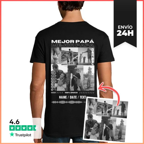 Camiseta Hombre Clásica Mejor Papá Personalizable Regalo Día Del