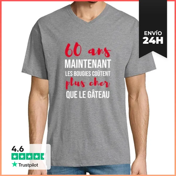 Camiseta Hombre, Cuello Pico 60 Años De Humor De Aniversario