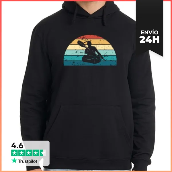 Sudadera Unisex Con Capucha Kayak Retro Puesta De Sol Kayak