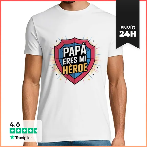 Camiseta Hombre Clásica PAPÁ ERES MI HÉROE Día Del Padre