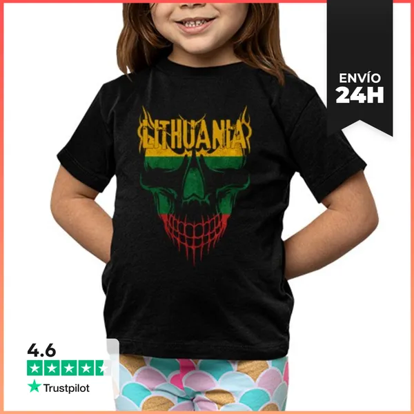 Camiseta Clásica Para Niños Calavera Lituania, Bandera Lituania