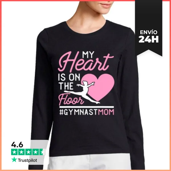Camiseta Mujer Manga Larga Mamá De Gimnasia Mi Corazón Está En El