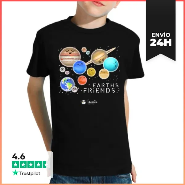 Camiseta Clásica Para Niños Earths Friends Fondos Oscuros