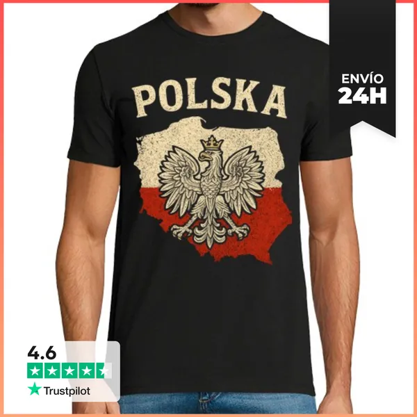 Camiseta Hombre Clásica Polska Polonia Aguila Bandera Y Mapa