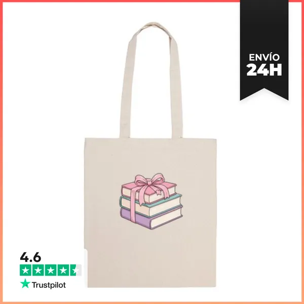 Bolsa De Tela Montón De Libros Con Cinta Rosa LaTostadora