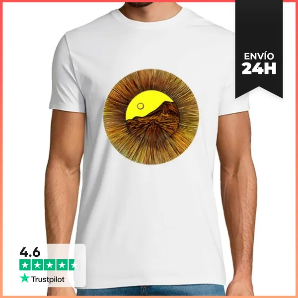 Camiseta Hombre Clásica Ilustración Sol Con Volcán Teide