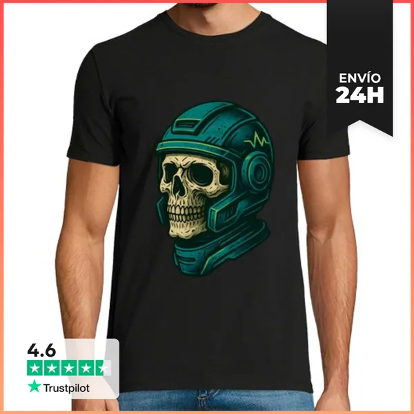 Camiseta Hombre Clásica Camiseta Calavera Futurista -Estilo Tat