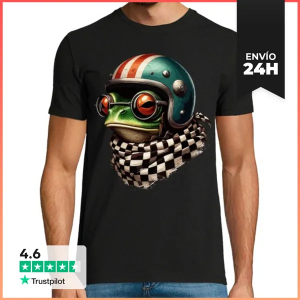 Camiseta Hombre Clásica Rana Motociclista Divertida Con Casco G