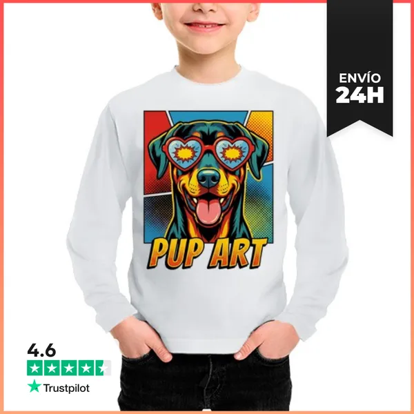 Camiseta Manga Larga Para Niños Perro Doberman Pinscher Retro Pop