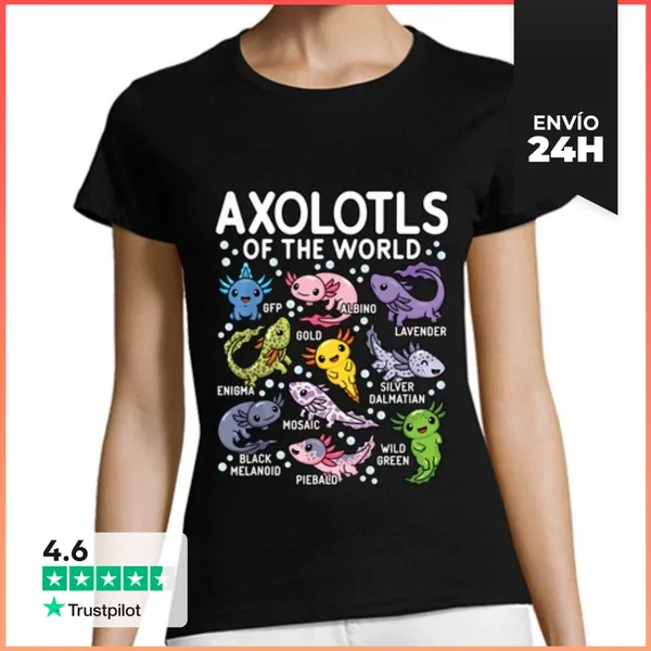 Camiseta Mujer Clásica Ajolotes Del Mundo Lindo Kawaii