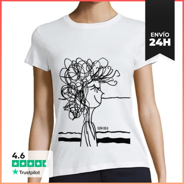 Camiseta Mujer Clásica Mujer, Manga Corta, Blanca, Calidad