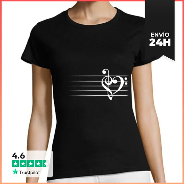 Camiseta Mujer Clásica Corazón De La Música - Camiseta De La