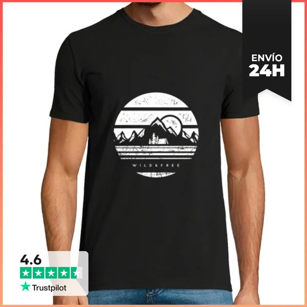 Camiseta Hombre Clásica Salvaje Y Libre En Blanco Y Negro