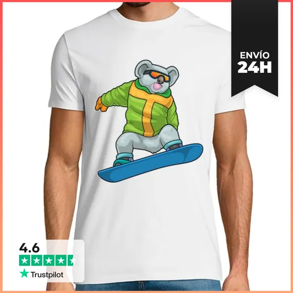 Camiseta Hombre Clásica Snowboarder Koala LaTostadora