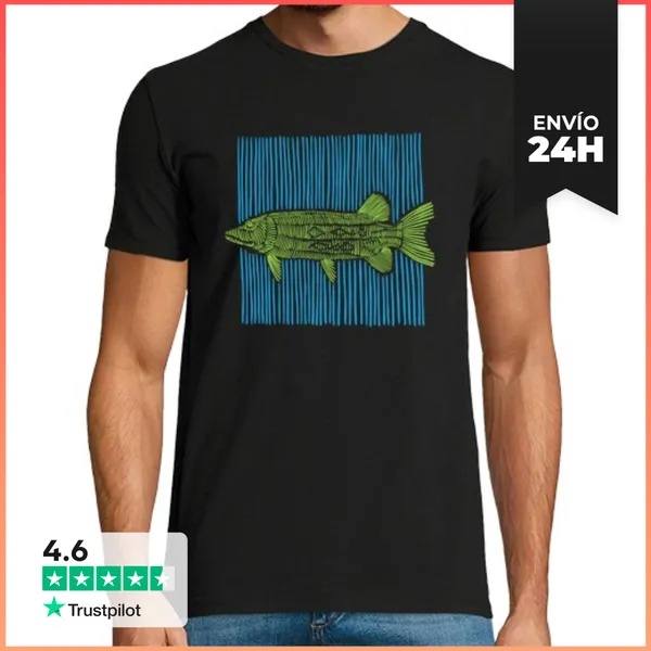 Camiseta Hombre Clásica Pez Abstracto Líneas LaTostadora