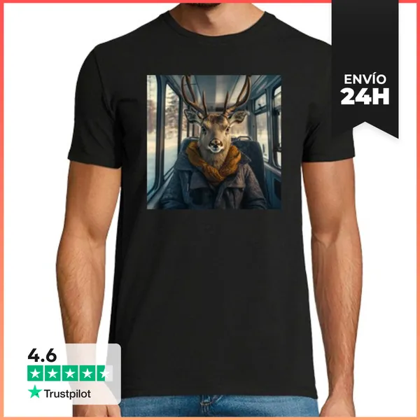 Camiseta Hombre Clásica Reno Viajando En Autobús LaTostadora