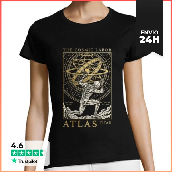 Camiseta Mujer Clásica Esqueleto Atlas Titán Cósmico Trabajo