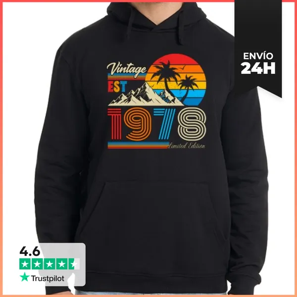 Sudadera Unisex Con Capucha Vintage 1978 Estilo Retro Palmeras