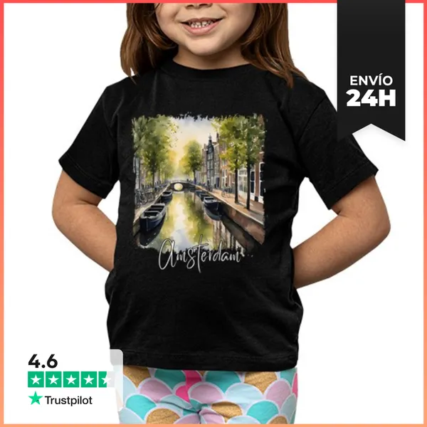 Camiseta Clásica Para Niños Acuarela De Ámsterdam, Ámsterdam