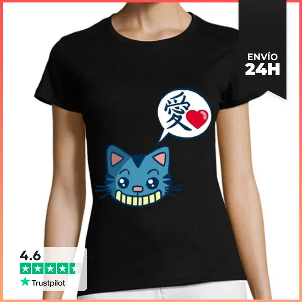 Camiseta Mujer Clásica Gato Manga Kawaii LaTostadora