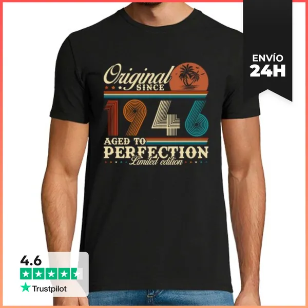 Camiseta Hombre Clásica 80 Años 1946 Cumpleaños Aniversario