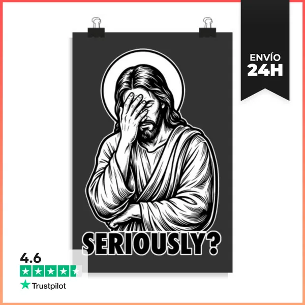 Póster Vertical Cara De Jesús Facepalm Sátira - Meme De Reacción