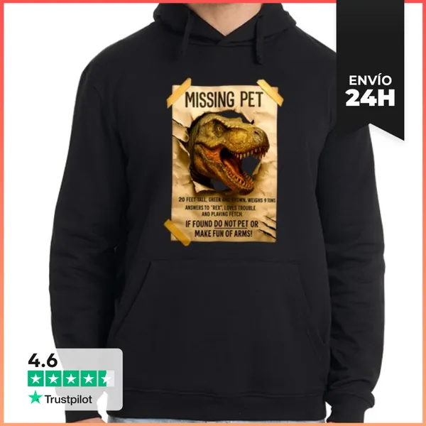 Sudadera Unisex Con Capucha Missing Pet T Rex Dinosaurio Cartel
