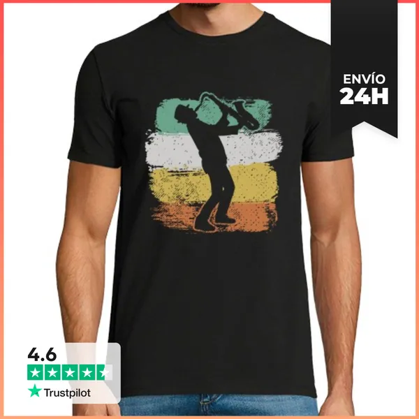 Camiseta Hombre Clásica Sax Retro Vintage Jazz Music Saxophone