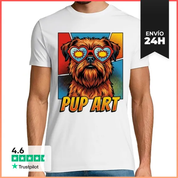 Camiseta Hombre Clásica Perro Retro Brussels Griffon Pop Art
