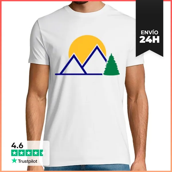 Camiseta Hombre Clásica Sol Montañas Árbol LaTostadora