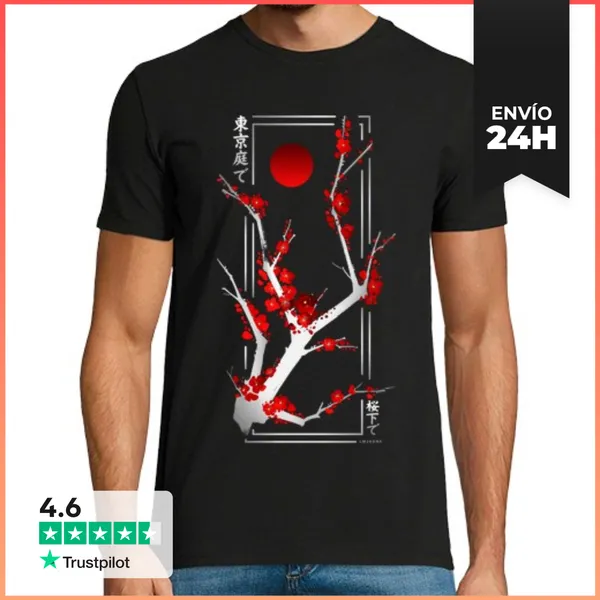 Camiseta Hombre Clásica Cerezo Japonés Moderno - Plata