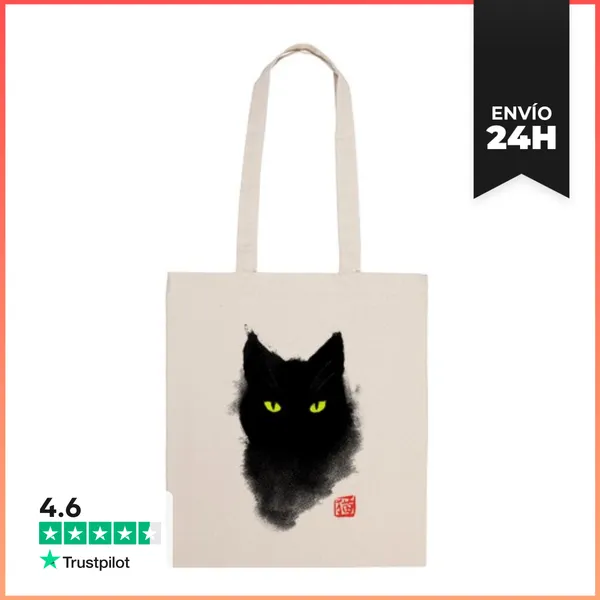 Bolsa De Tela Black Cat Watercolor - Gato Arte Tinta LaTostadora