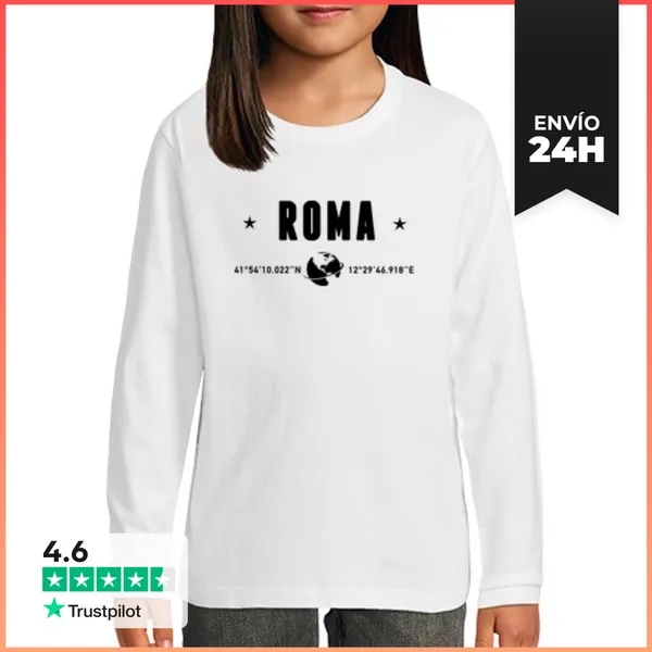 Camiseta Manga Larga Para Niños Ciudad Roma Coordenadas