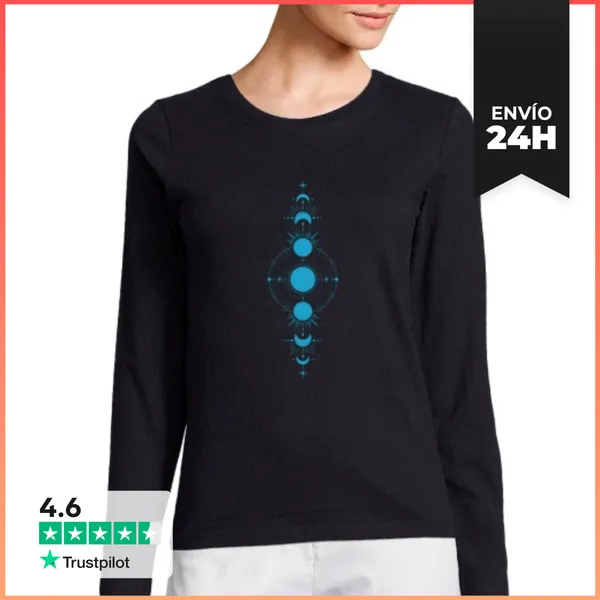 Camiseta Mujer Manga Larga Fases Lunares Geometría Sagrada