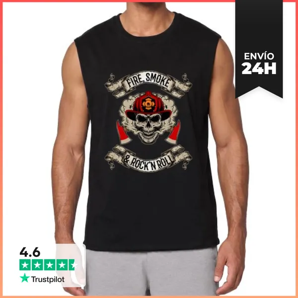Camiseta Sin Mangas Fuego Humo Y Rock And Roll Bombero