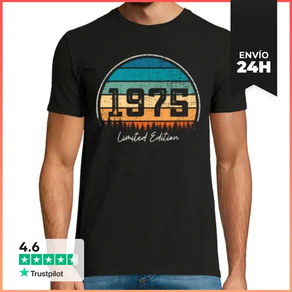 Camiseta Hombre Clásica Vintage 1975 Edición Limitada Retro