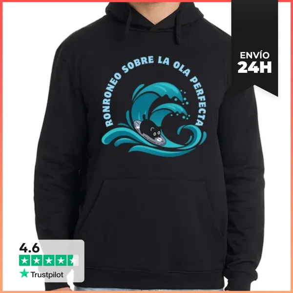 Sudadera Unisex Con Capucha Ronroneo Sobre La Ola Perfecta