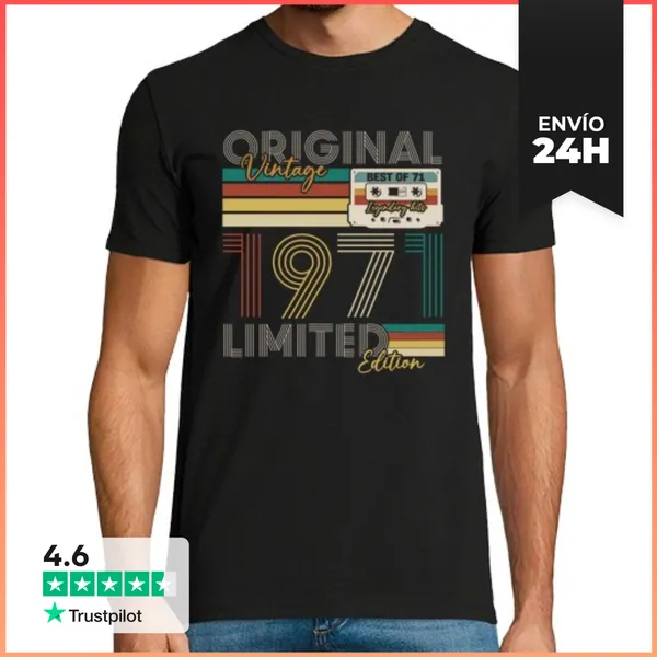 Camiseta Hombre Clásica 1971 Vintage Retro Regalo Cumpleaños