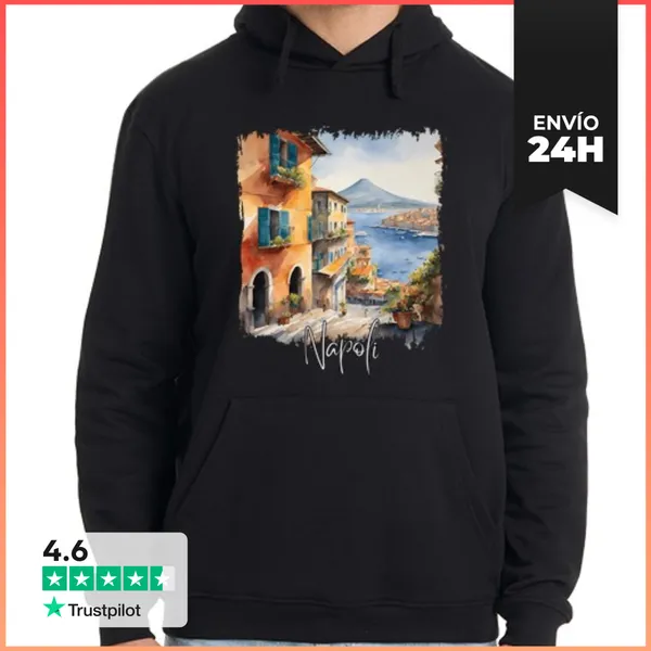 Sudadera Unisex Con Capucha Nápoles Italia, Acuarela De Nápoles