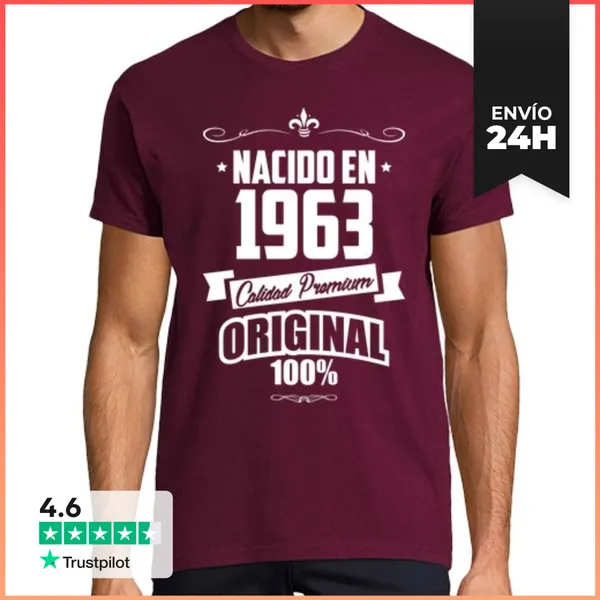 Camiseta Hombre Clásica Nacido En 1963, Calidad Premium