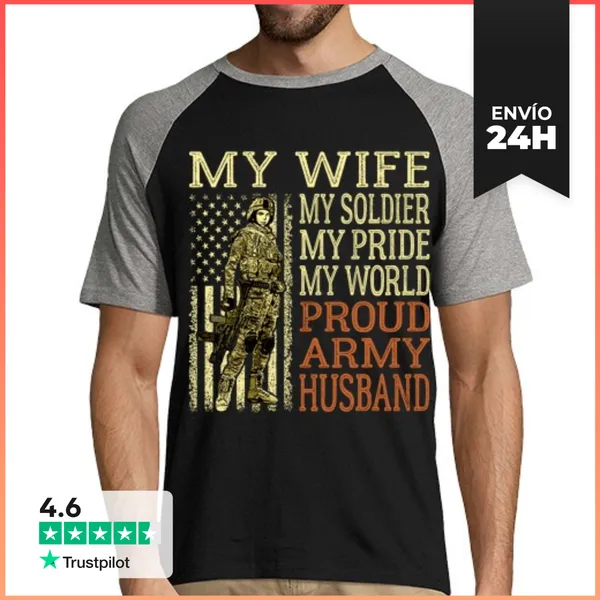 Camiseta Hombre, Estilo Béisbol Mi Esposa Mi Soldado Héroe