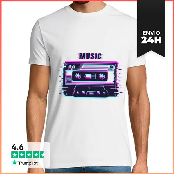 Camiseta Hombre Clásica Cassette Retro Vintage Musica Glitch