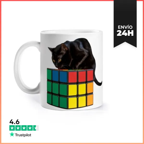 Taza Gato Negro En Un Cubo De Rubik Humor Taza Personalizable